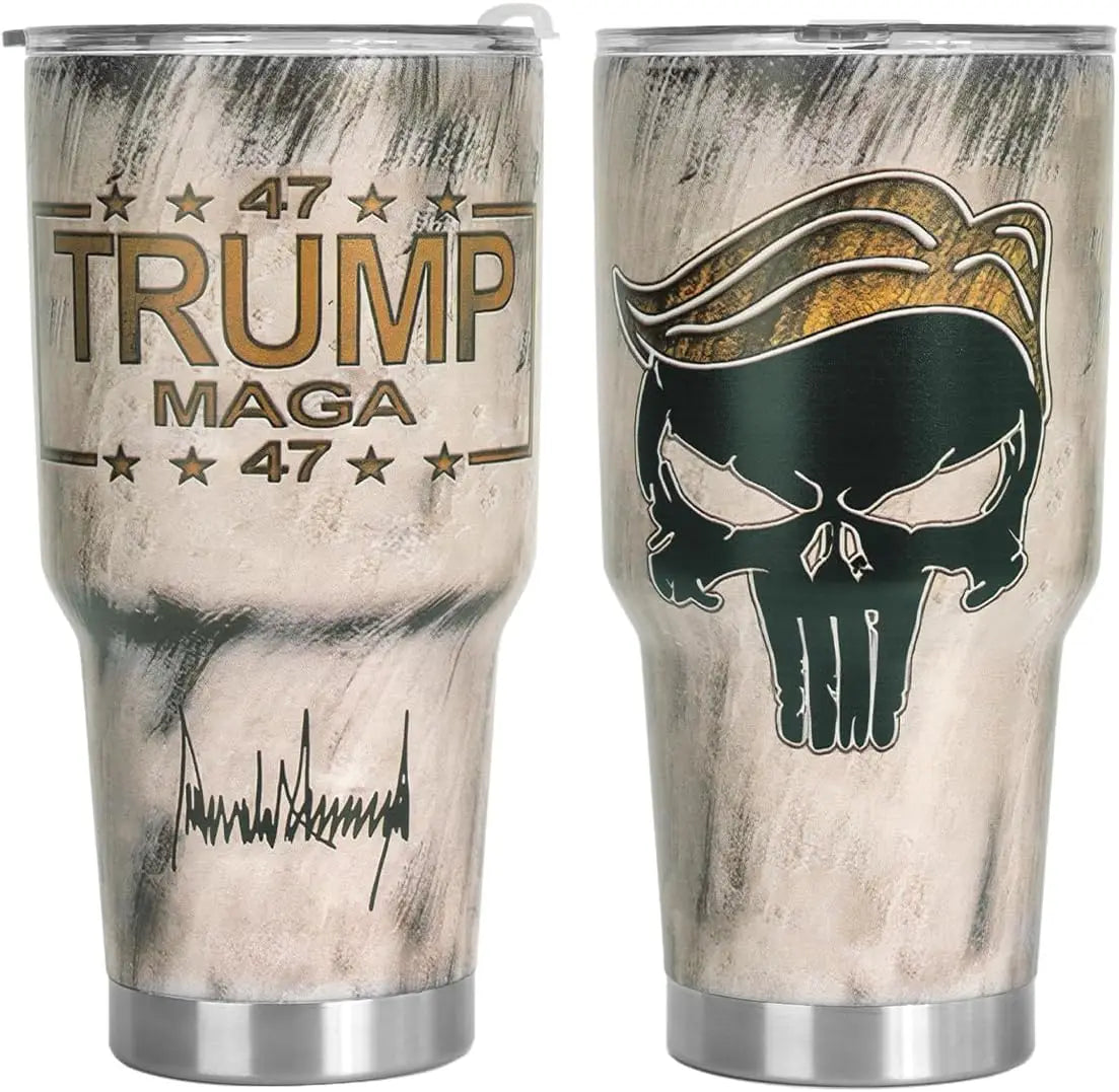 MAGA Trump Tumbler 2024, Skull American Flag 30 Oz Tumbler, Trump Coffee Cups, USA Flag Tumbler Insulated Cup With Lid, Patrioti